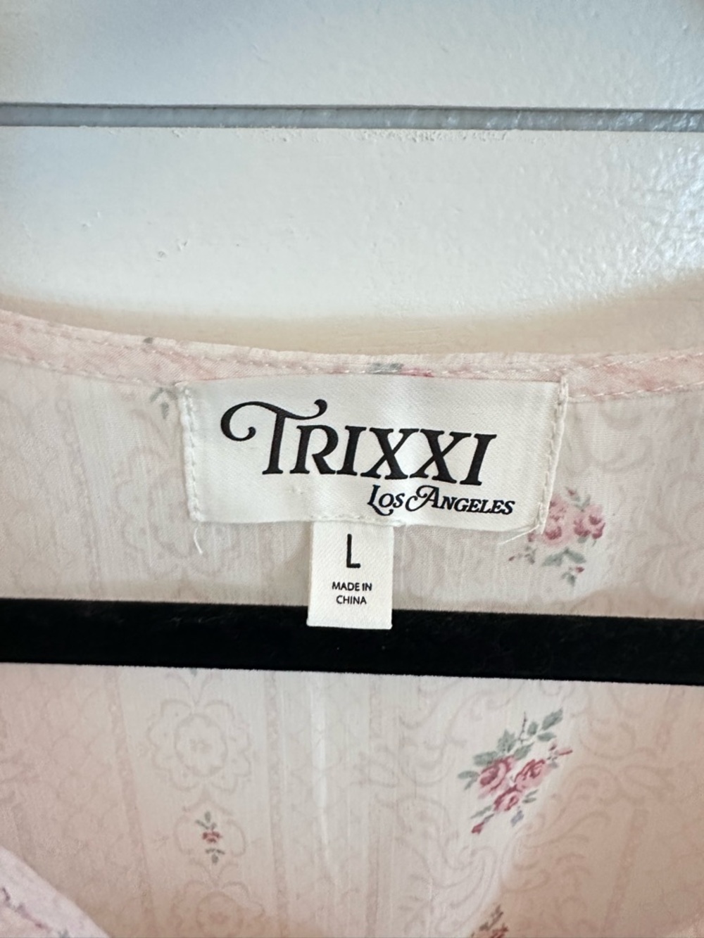 TRIXXI L Greta Pale Pink ditzy floral ruffled chest & sleeve sheer button blouse - Picture 6 of 14